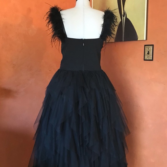 Feather Straps Black Party Gown - Picture 5 of 11